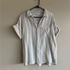 Sonoma Striped Blue and Yellow Women's Button Down Shirt 100% Cotton